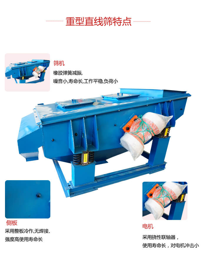 重型直線篩：篩機(jī)，側(cè)板，電機(jī)展示圖