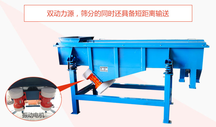 方形振動篩雙動力源，篩分的同時還具備短距離輸送。