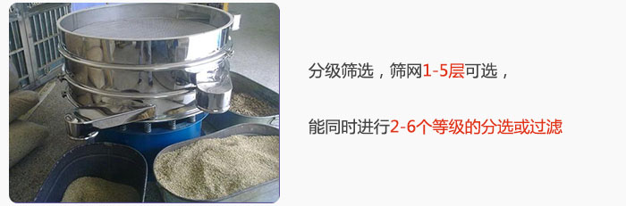分級篩選，可篩1至5層篩網(wǎng)，能同時進行2至6個等級的分選或過濾