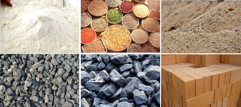 風(fēng)冷式直線振動(dòng)篩可篩分物料有：耐火材料，糧食，沙土，石子等。