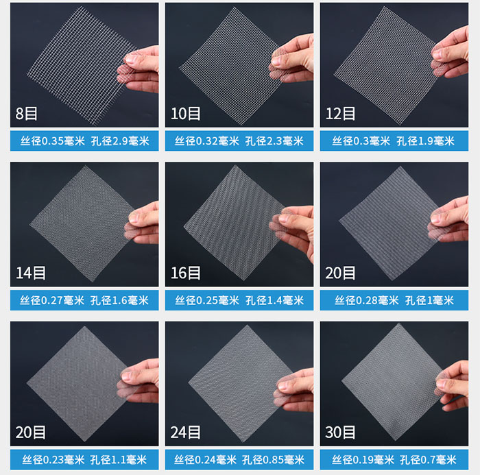 8目-30目金屬絲編織網(wǎng)對應(yīng)的絲徑，孔徑圖片展示