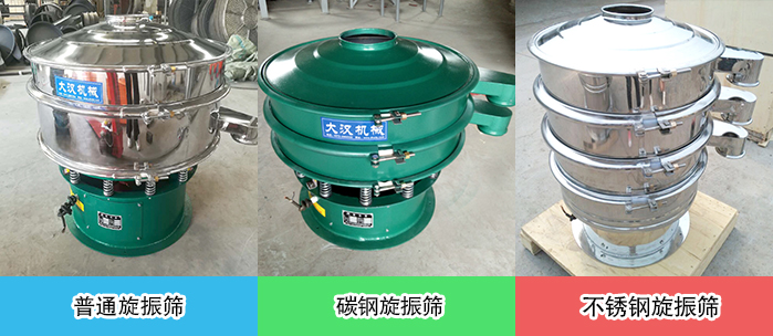 醫(yī)藥振動篩常見材質(zhì)展示：碳鋼＋不銹鋼，不銹鋼，碳鋼等材質(zhì)展示