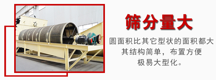 滾筒篩篩分產(chǎn)量大，產(chǎn)量可達200噸/時