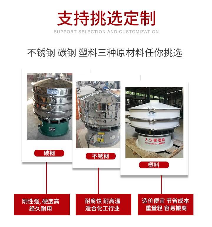 旋振篩可配置一到四層的篩網(wǎng)。旋振篩的篩分效率高，篩分精度高，篩分率高達(dá)96%。