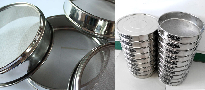 標(biāo)準(zhǔn)土壤篩，篩框與篩網(wǎng)展示圖。