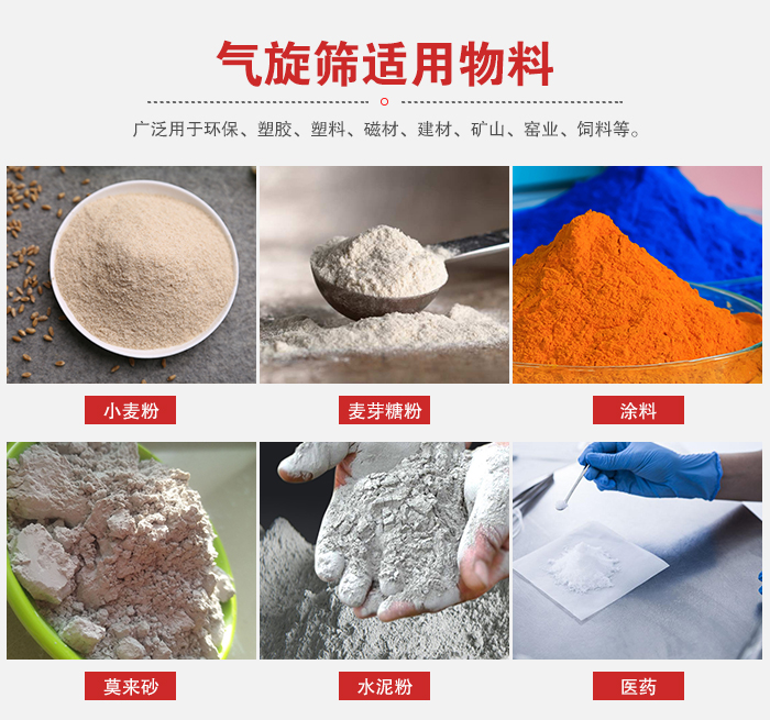 氣旋篩適用物料：小麥粉，麥芽糖粉，涂料，等粉狀物料。