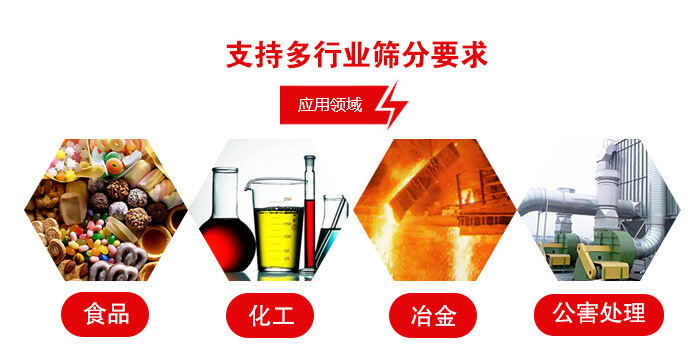 旋振篩適用的行業(yè)：食品行業(yè)，化工行業(yè)，冶金行業(yè)，公害處理等。